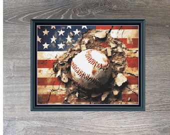 Baseball Americana Sports Full Coverage Counted Cross-Stitch Pattern | Instant Download PDF