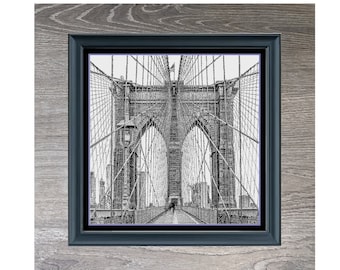 Brooklyn Bridge Blackwork Cross Stitch Pattern (Instant PDF Download)