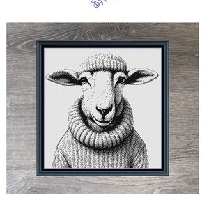 Goat Animal Clothes Sweater Funny Monochrome Blackwork Counted Cross Stitch Pattern Digital Download