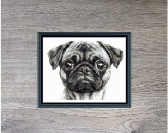 Pug Dog Breed Mini Counted Cross-Stitch Pattern (Digital Download)