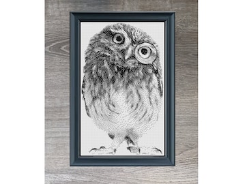 Monochrome Owl Animal Cross Stitch Embroidery Needlepoint Pattern PDF Ready For Instant Download