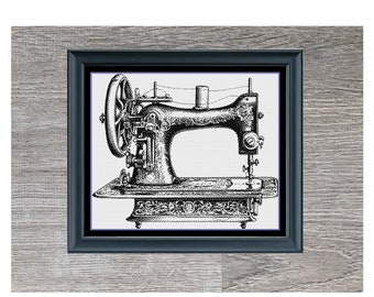 Vintage Sewing Machine Counted Cross-Stitch Pattern| Premium Monochrome | Instant PDF Download