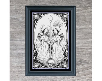 双子座タロットカードのクロスステッチパターン：星座のブラックワーク