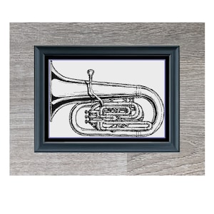 Tuba Cross Stitch Pattern | Musical Instrument Cross Stitch Pattern | Blackwork | Instant PDF Download