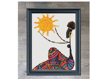 Sun Worshipper African-American Culture Cross Stitch Embroidery Needlepoint Pattern PDF Download