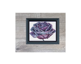 Miniature Pattern - Purple Flower Rose Cross Stitch Embroidery Needlepoint Pattern PDF Download