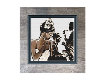 Jazz Trio Black Musician Singer Cross Stitch Embroidery Needlepoint Pattern PDF Download