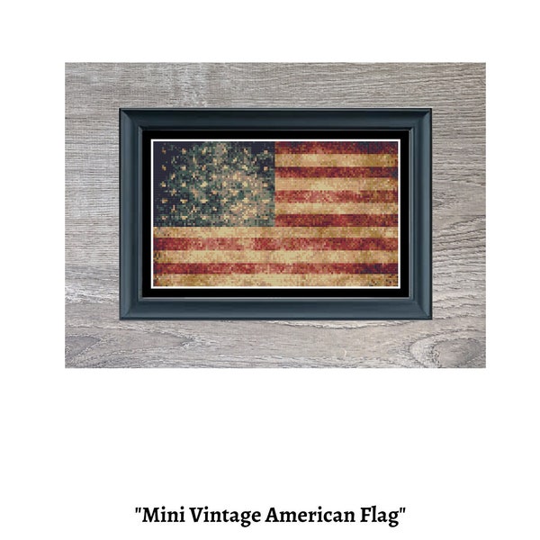 Patrón en miniatura - Patrón de bordado de punto de cruz de la bandera estadounidense vintage (descarga en PDF)