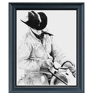 Cowboy Western Americana Old West Monochrome Cross Stitch Embroidery Needlepoint Pattern PDF Download