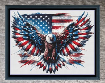 Patriotic Eagle Americana Flag Counted Cross-Stitch Pattern | Instant Download PDF