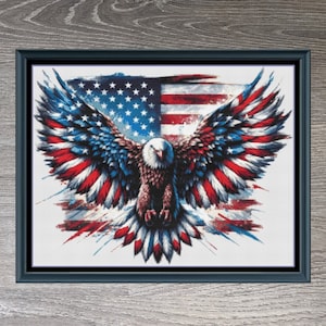 Patriotic Eagle Americana Flag Counted Cross-Stitch Pattern | Instant Download PDF