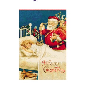 Happy Christmas Santa Claus Holiday Card Cross Stitch Embroidery Needlepoint Digital Pattern Ready For Instant PDF Download