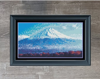 Mini Volcano Snowy Mountain Counted Cross Stitch Pattern | Full coverage Mini Cross Stitch | Instant Download PDF