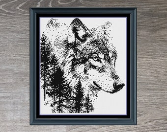 Medium Monochrome Wolf Counted Cross-Stitch Pattern | Instant Download PDF