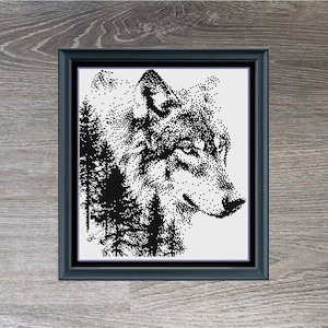 Medium Monochrome Wolf Counted Cross-Stitch Pattern | Instant Download PDF