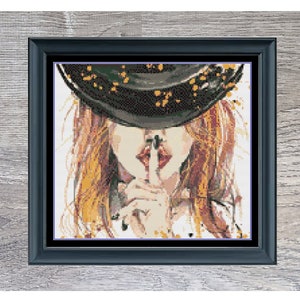 Steampunk kruissteekpatroon | Steampunk vrouw kruissteekpatroon | PDF-download