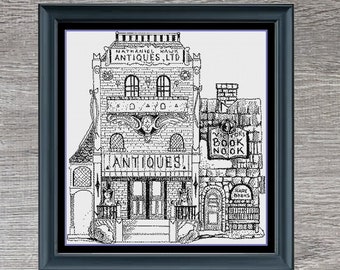 Antique Shop Premium Monochrome Counted Cross-Stitch Pattern | Vintage Cross Stitch Pattern | Instant Download PDF