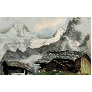 Mountain Landscape Painting Outdoors Cross Stitch Pattern Instant PDF Download Ready For Pattern Keeper
