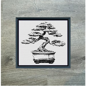 Mini Bonsai Tree Cross Stitch Pattern: Blackwork (Instant Download PDF)