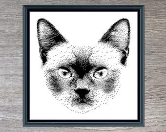 Siamese Cat Breed Monochrome Counted Cross-Stitch Pattern (Digital Download)