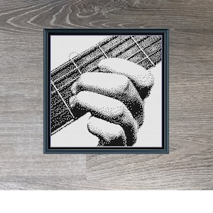Guitar Playing Music Medium Monochrome Counted Cross-Stitch Pattern | Instant Download PDF