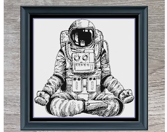 Astronaut Yoga Weltraum NASA Monochrome Lustige Kreuzstich Nadelspitze Stickerei Muster PDF Instant Download
