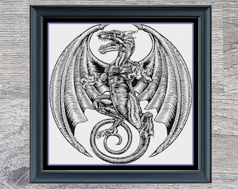 Drache Blackwork Kreuzstichmuster: Fantasy Art (Instant PDF Download)
