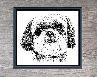 Shih Tzu Dog Breed Monochrome Counted Cross-Stitch Pattern (Digital Download)