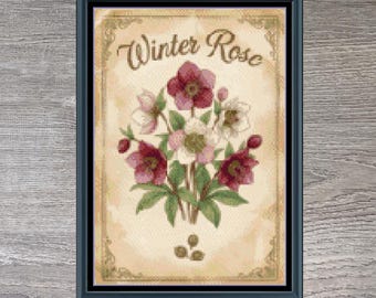 Winter Rose Flower Full Coverage Counted Cross-Stitch Pattern (Digital Download)