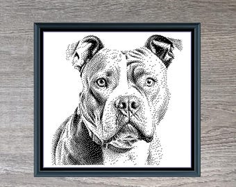 Pit Bull Dog Breed Monochrome Counted Cross-Stitch Pattern (Digital Download)