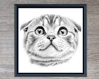 Scottish Fold Cat Breed Monochrome Counted Cross-Stitch Pattern (Digital Download)