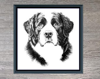 Bernese Mountain Dog Monochrome Counted Cross-Stitch Pattern (Digital Download)