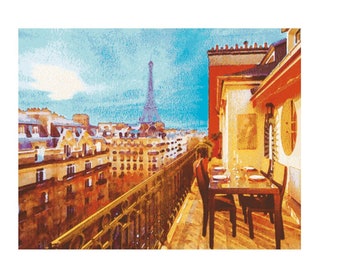 Paris France Eiffel Tower City Scene Cross Stitch Embroidery Needlepoint Pattern PDF Download