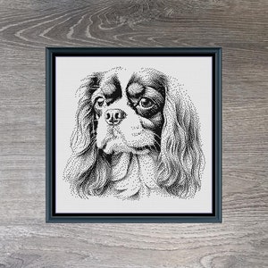 King Charles Cavalier Spaniel Hunderasse Monochrom Kreuzstich Muster Sofort Download PDF