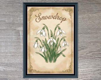 Snowdrop Winter Flower Full Coverage Counted Cross-Stitch Pattern (Digital Download)