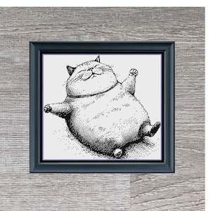 Cat Cross Stitch Pattern | Monochrome Blackwork | Instant PDF Download