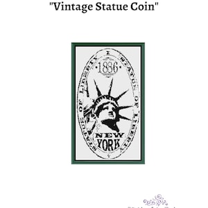 Vintage Statue Liberty Coin New York Monochrome Cross Stitch Embroidery Needlepoint Pattern PDF Download