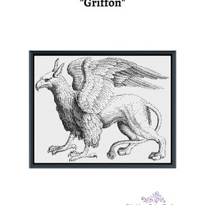 Griffon Gryphon Griffin Mythology Fantastical Creature Lion  Monochrome Cross Stitch Embroidery Needlepoint Pattern PDF Download