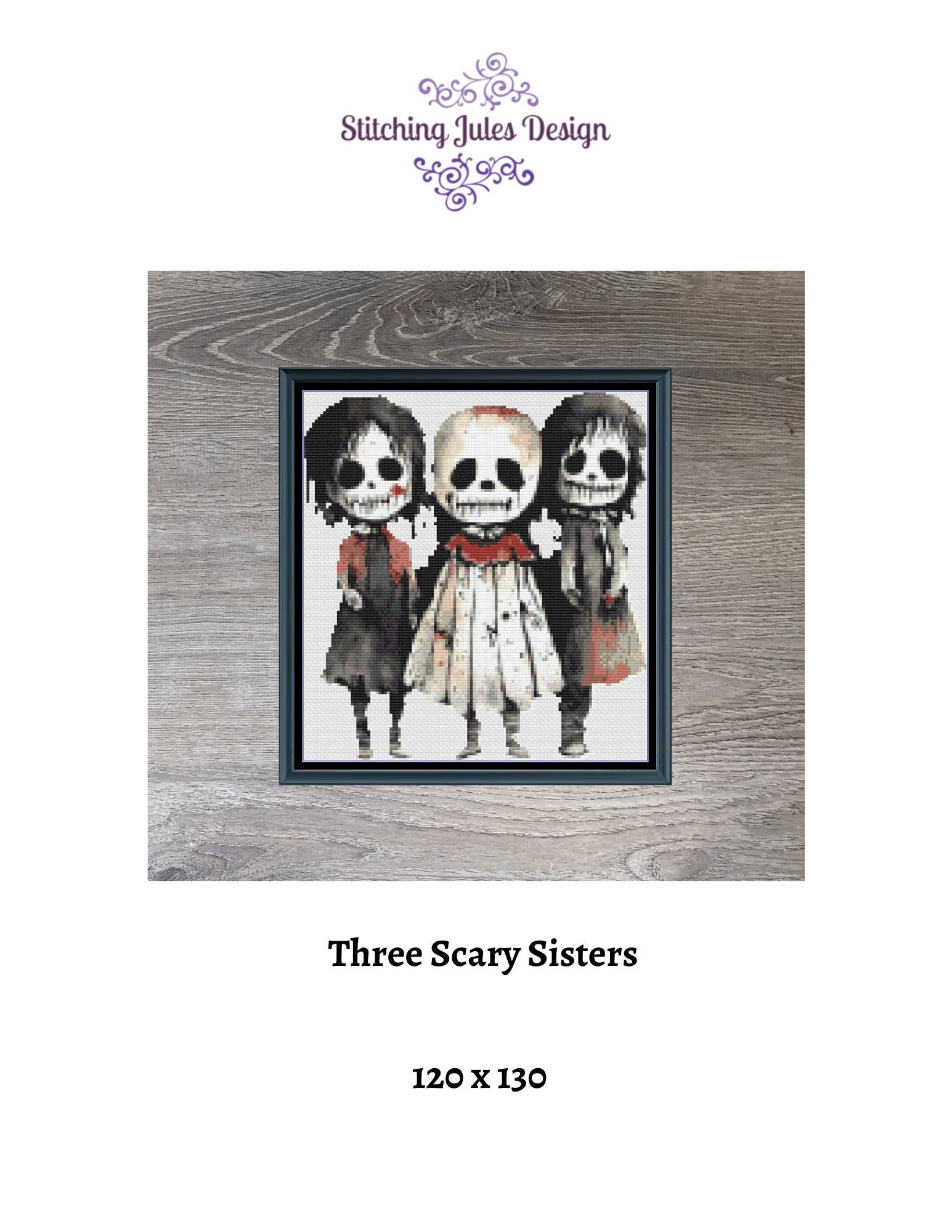 Three Scary Sisters Gothic Horror Halloween Counted Cross-stitch