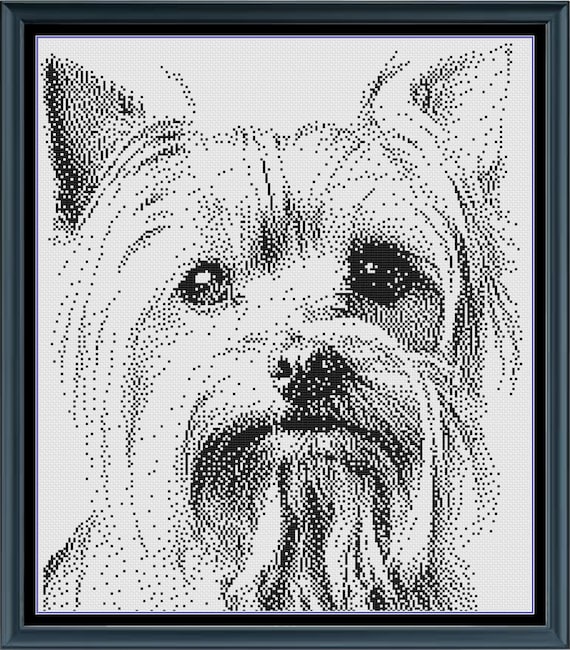 ヨークシャー・テリア（ヨーキー犬）モノクロクロスステッチ図案 | PDF