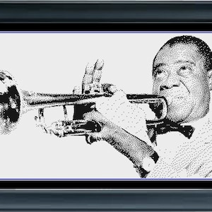 Louis Armstrong Jazz Trumpet Monochrome Cross Stitch Pattern (PDF)
