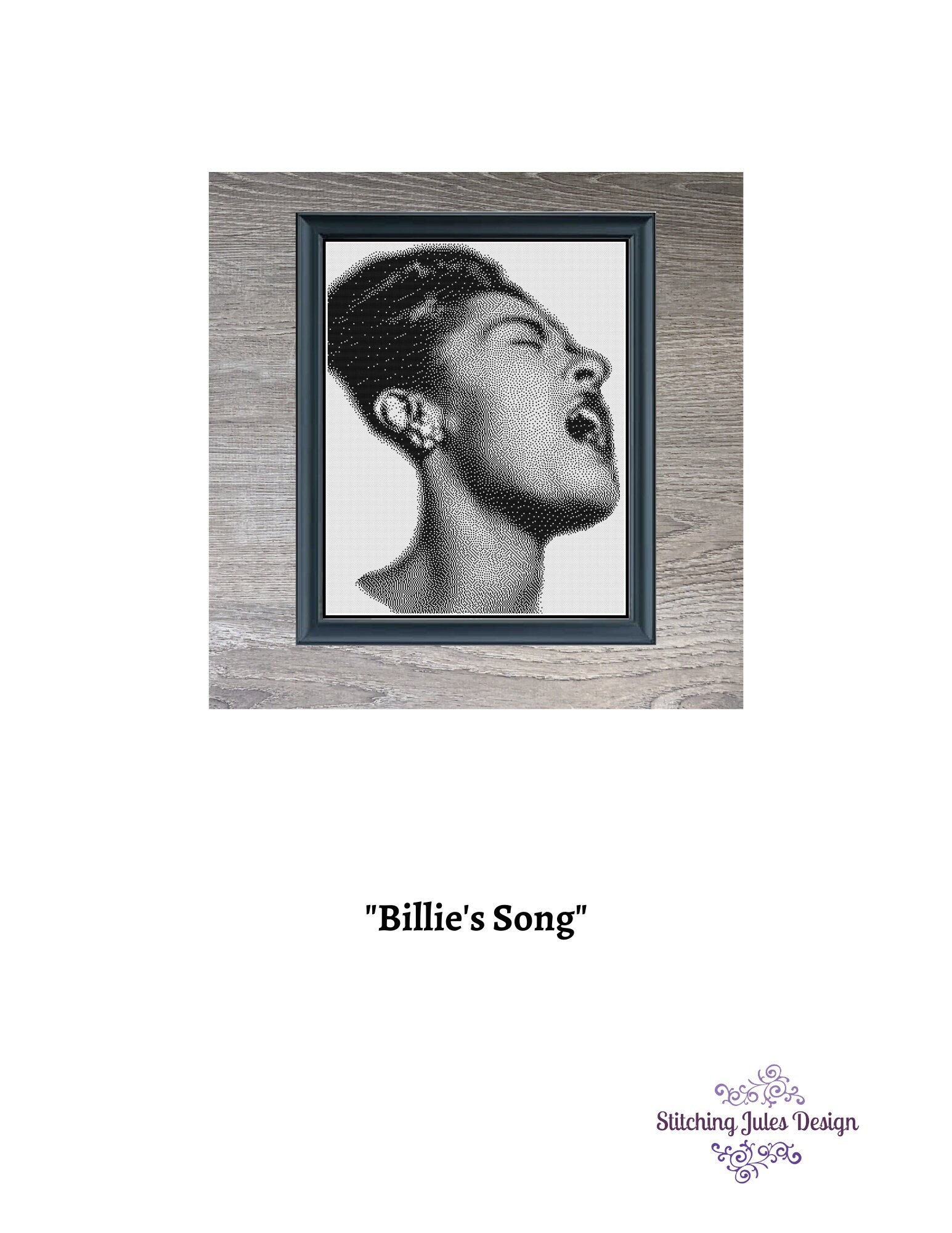 Billie Holiday Female Singer Jazz Icon Monochrome Cross Stitch Needlepoint Embroidery Pattern - Instant Download - Pattern Keeper Ready