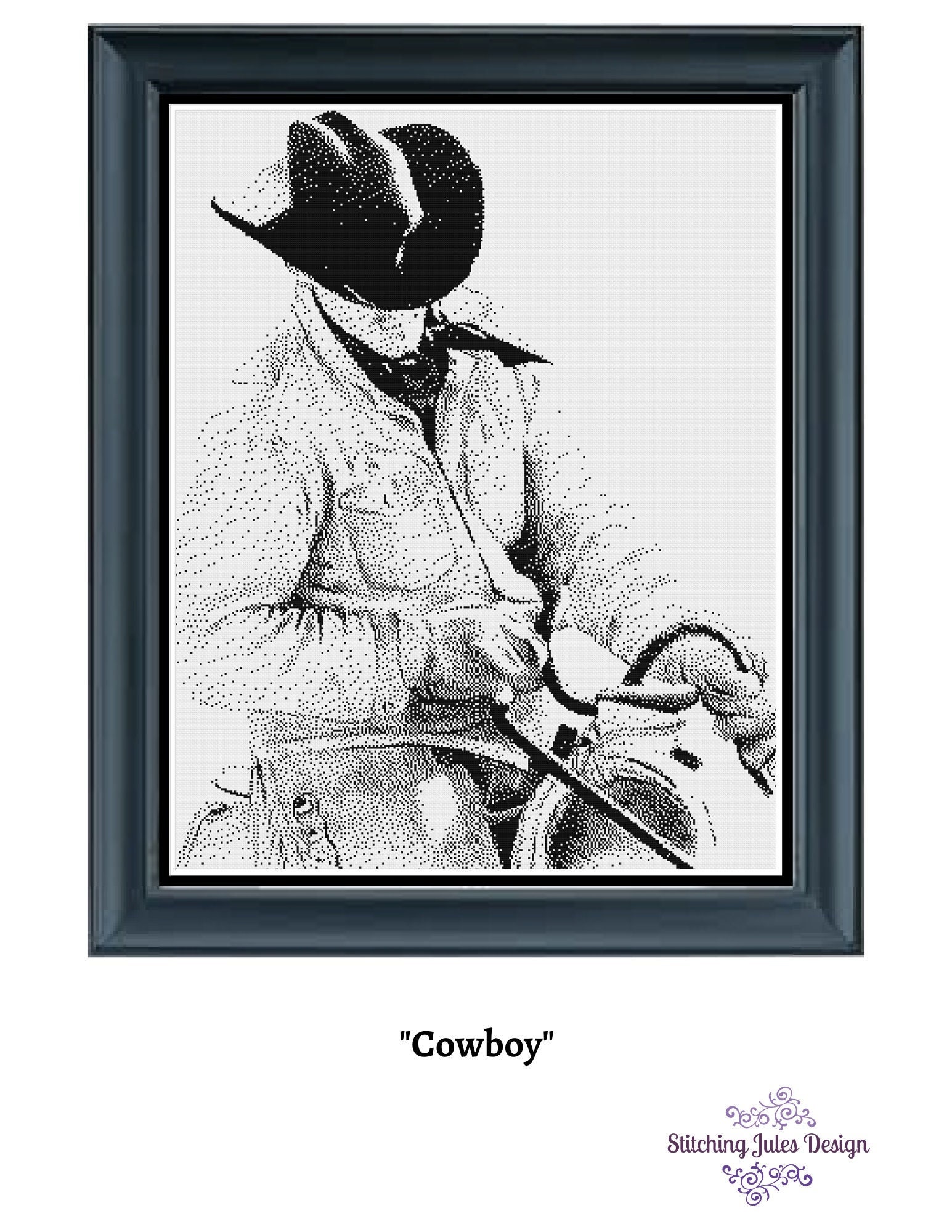 Cowboy Western Americana Old West Monochrome Cross Stitch - Etsy Denmark