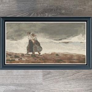 Sisters In The Storm Americana Seaside Vintage Cross Stitch Pattern Instant PDF Download Pattern Keeper Ready