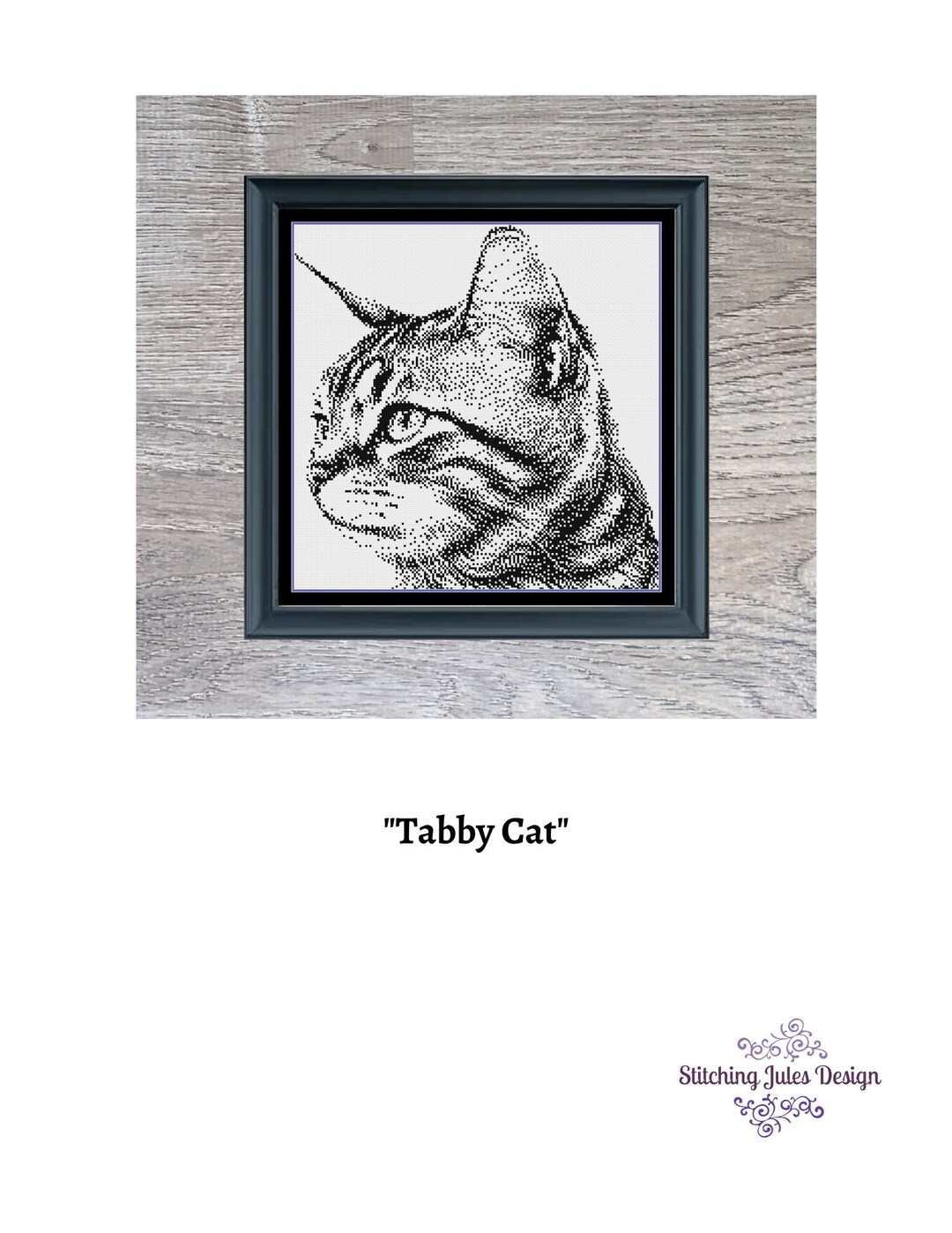 Tabby Cat Cross Stitch Pattern: Monochrome Feline Design (PDF