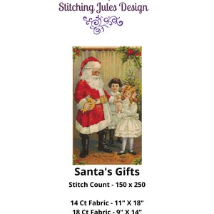 Papai Noel Presentes de Natal Feriados Vintage Cross Stitch Bordado Padrão de Bordado - Download Instantâneo de PDF