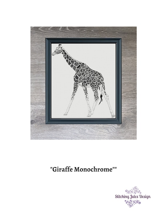 キリン動物野生動物モノクロクロスステッチニードルポイント刺繍