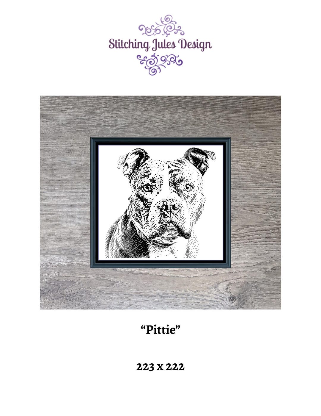 Pitbull Patterns Pit Bull Dog Breed Monochrome Counted Cross-stitch Pattern (digital ...