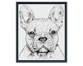 French Bulldog Dog Canine Animal Monochrome Cross Stitch Embroidery Needlepoint Pattern PDF Download