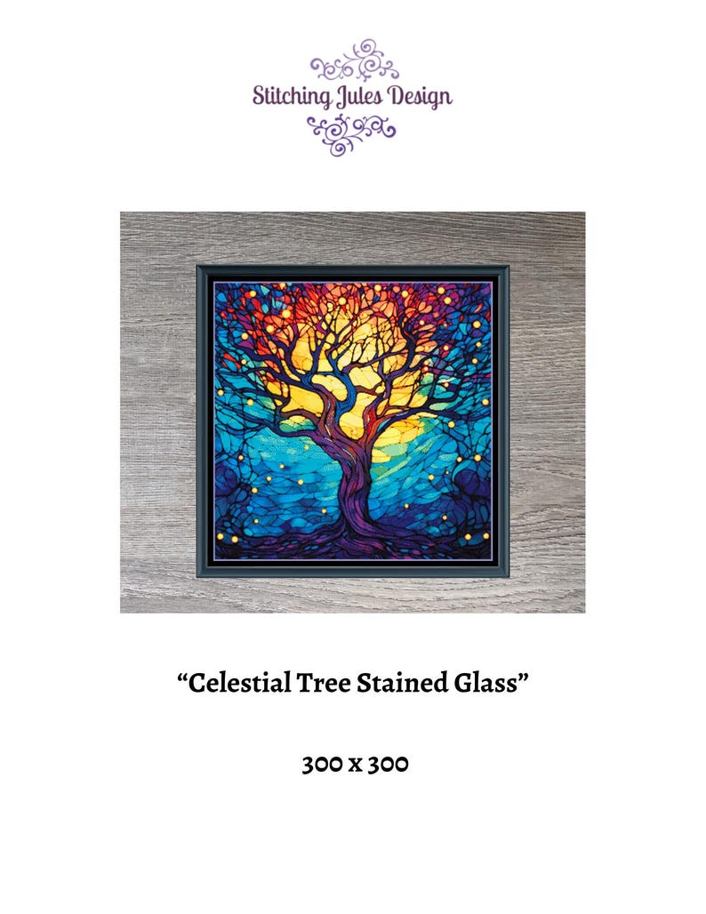 Celestial Tree Stained Glass Full Coverage Counted Cross Stitch Digital ...
